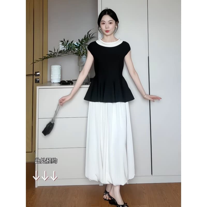 정가 프랑스식 우아함 바람 폴로 칼라 프릴 맨위 여성 여름 하이웨이스트 한 마디 꽃밭 반신 치마 세트 상세 이미지 4