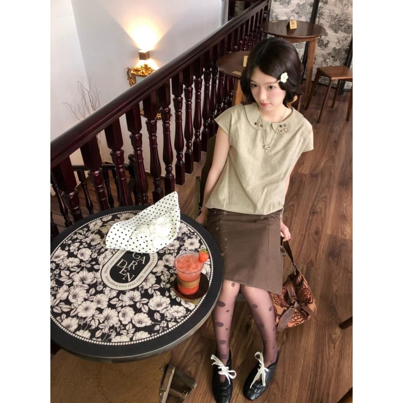 정가 프랑스식 오래된 돈 바람 베이비 칼라 반팔 셔츠 레트로 디자인 센스 인어 꼬리 반신 스커트 여성복 이미지 5