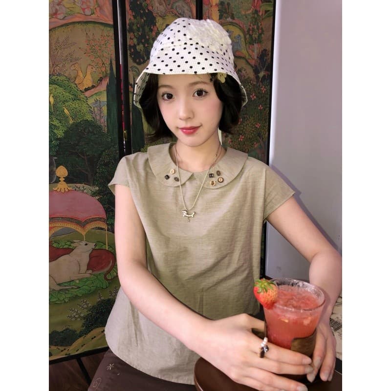 정가 프랑스식 오래된 돈 바람 베이비 칼라 반팔 셔츠 레트로 디자인 센스 인어 꼬리 반신 스커트 여성복 이미지 2