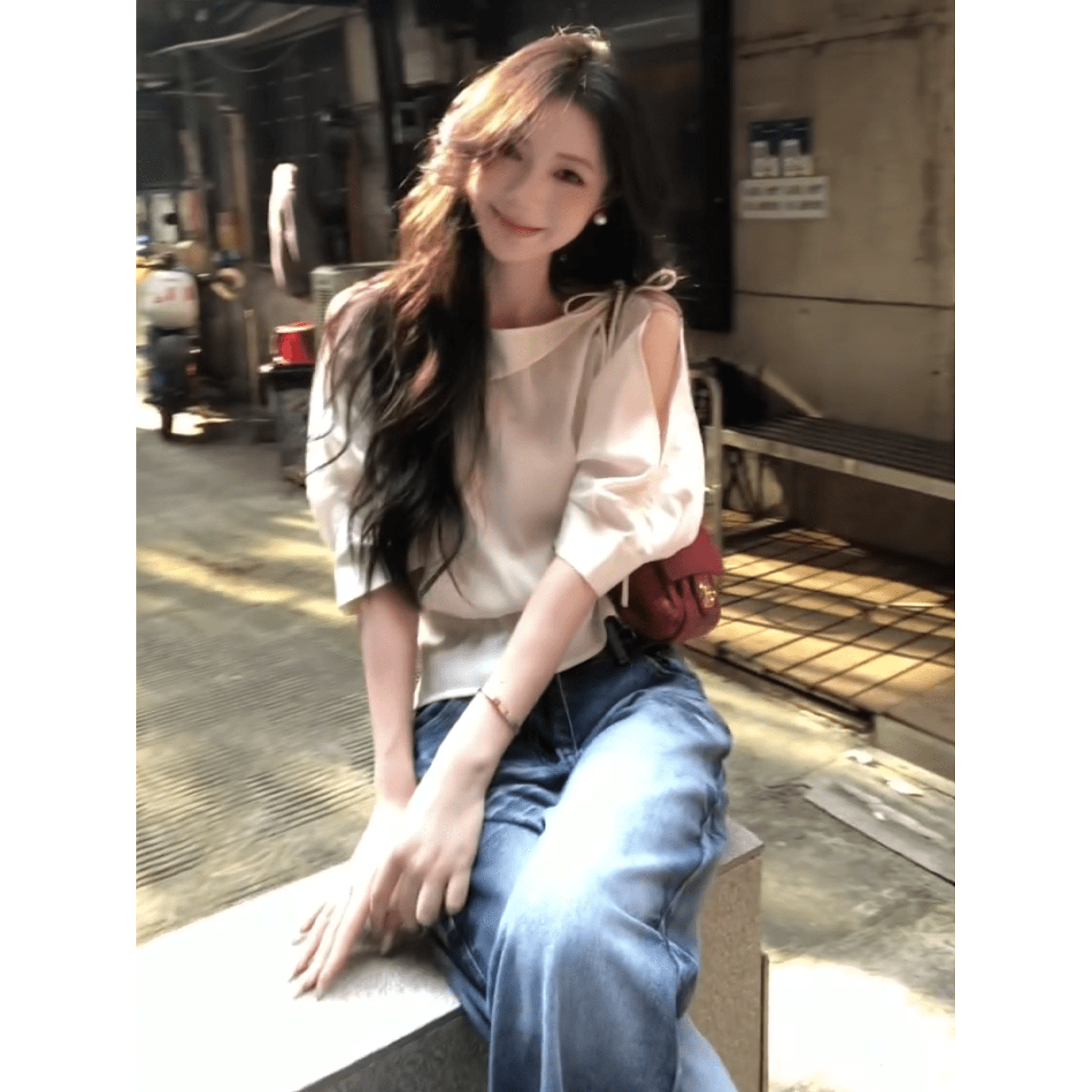 정가 한 부서 부드러운 바람 오프숄더 허리 수축 맨위 여성 조기 가을 캐주얼 와이드 레그 팬츠 부드러운 여성복 상세 이미지 3