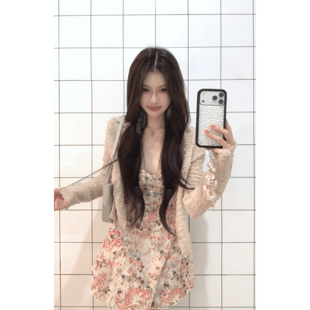 정가 달콤한 스타일 꽃무늬 V넥 슬립 여성 드레스 여름 패션 품격 긴팔 오픈 가디건 세트 상세 이미지 3
