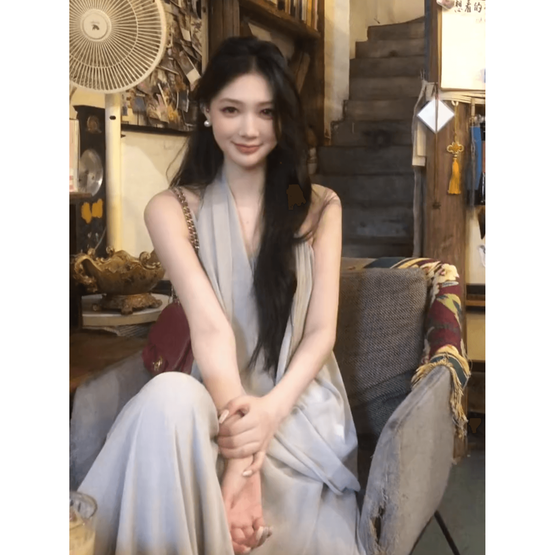 정가 프랑스식 휴가 바람 핀치 Pleat 행침 목 맨위 여성 여름 디자인 센스 하이웨이스트 반신 치마 세트 이미지 6