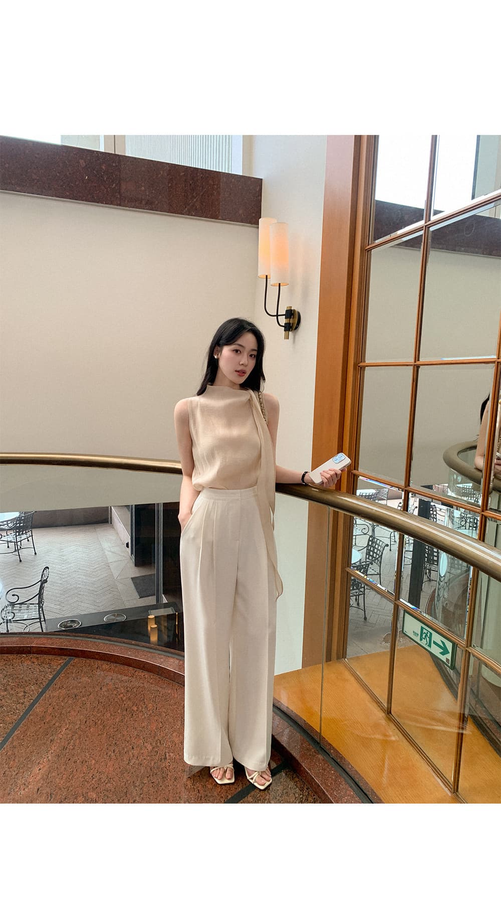 마이크로 하이 칼라 지우기 ~을 통해 작은 셔츠 얇은 섹션 민소매 레이스 틈새 시장 맨위 상세 이미지 22