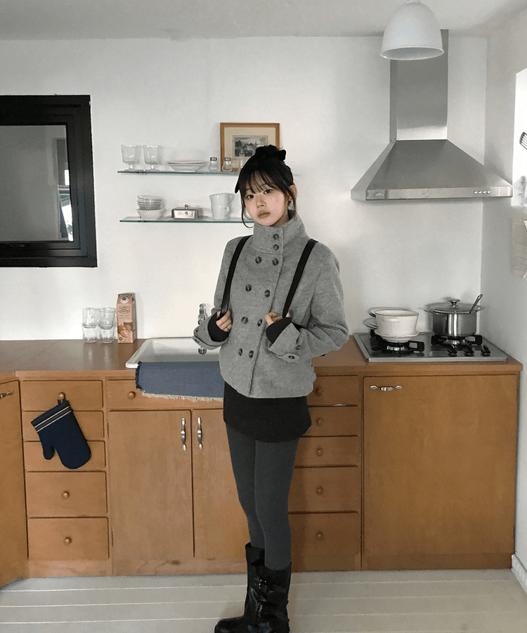 7 있음 선적 레트로 정장 칼라 이중 버튼 주머니 작은 대중 루즈핏 다용도 짧은 머리 여성 코트 상세 이미지 8
