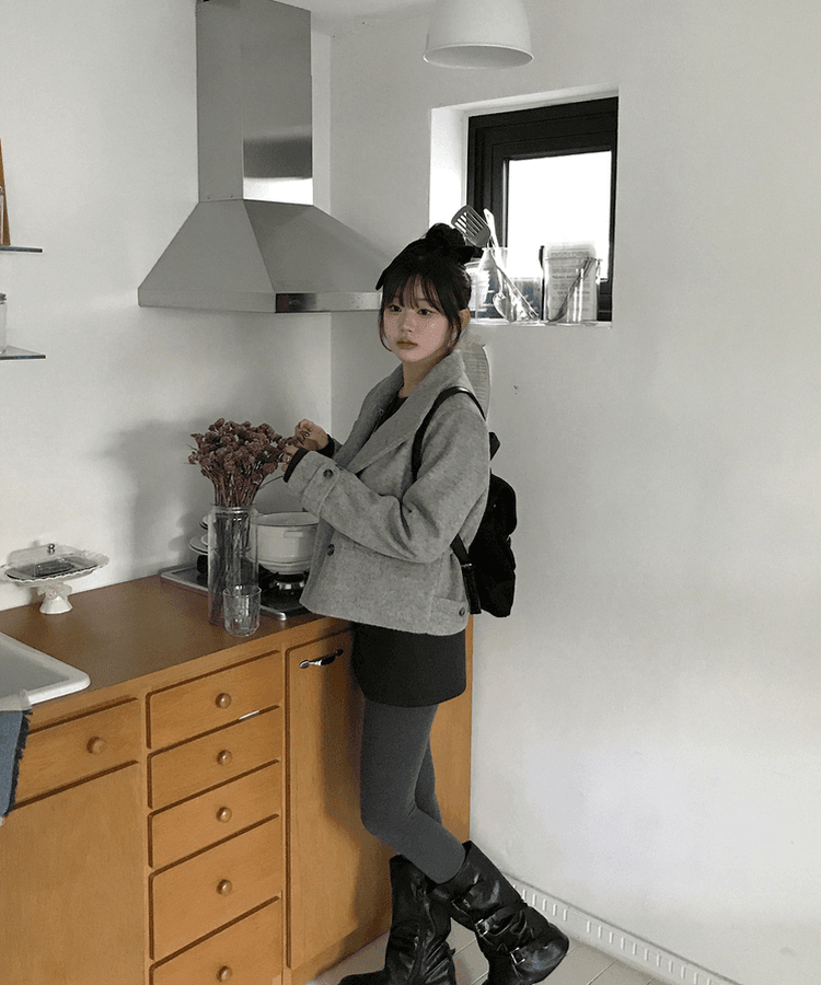 7 있음 선적 레트로 정장 칼라 이중 버튼 주머니 작은 대중 루즈핏 다용도 짧은 머리 여성 코트 상세 이미지 9