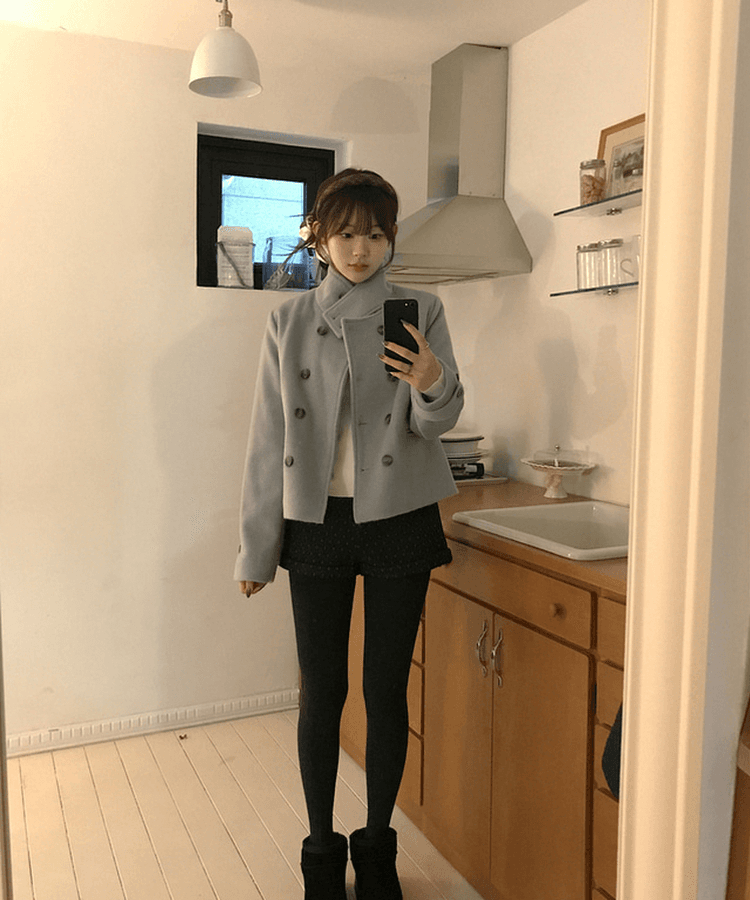 7 있음 선적 레트로 정장 칼라 이중 버튼 주머니 작은 대중 루즈핏 다용도 짧은 머리 여성 코트 상세 이미지 16