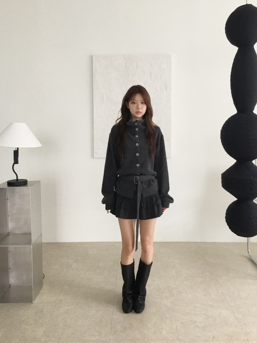 있음 선적 디자인 센스 스트랩 터틀넥 단추 니트 스웨터 롱 코트 오픈 가디건 맨위 루즈핏 여성 코트 상세 이미지 32
