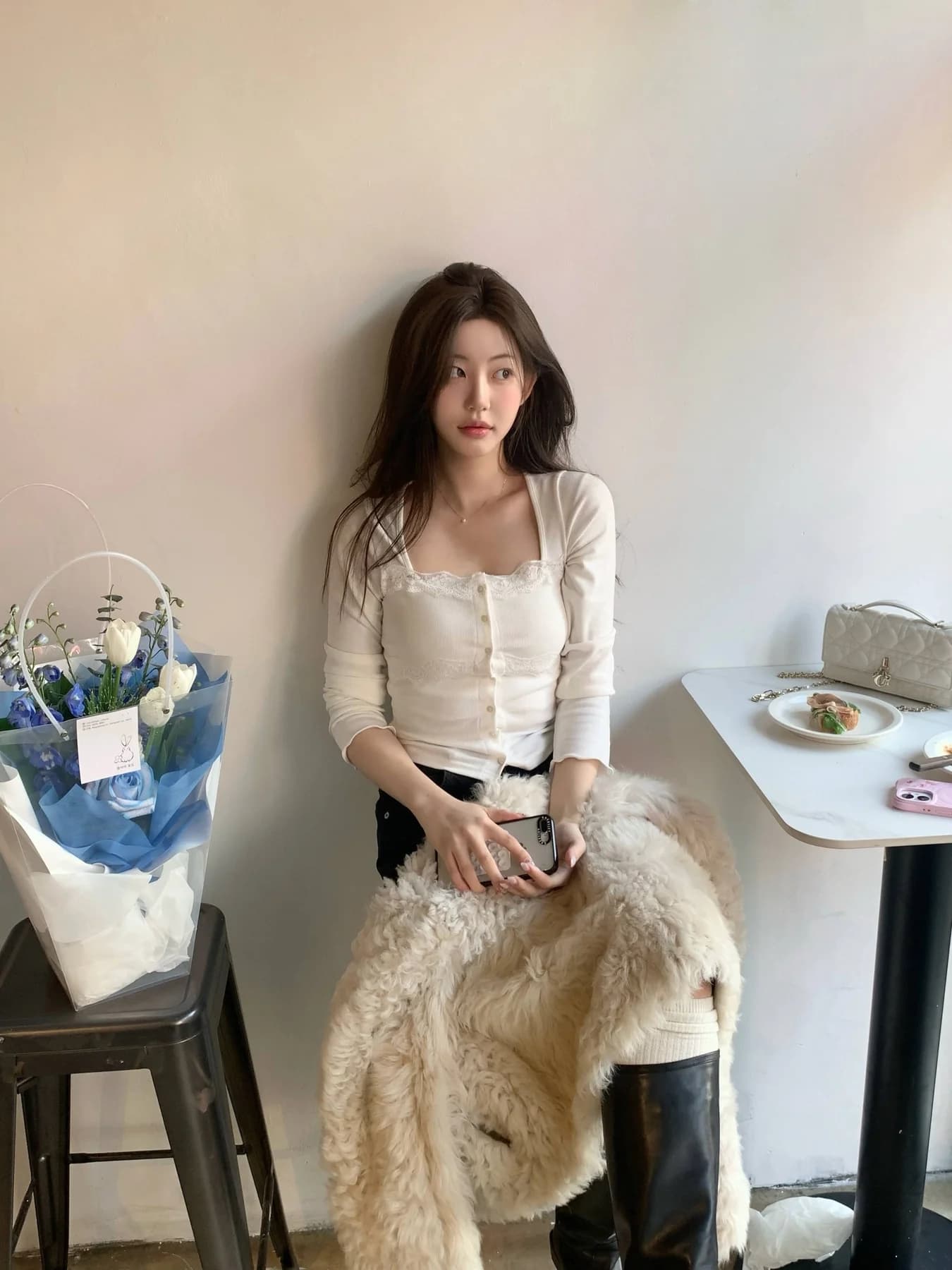 있음 선적 달콤함 레이스 긴팔 오픈 가디건 상세 이미지 10