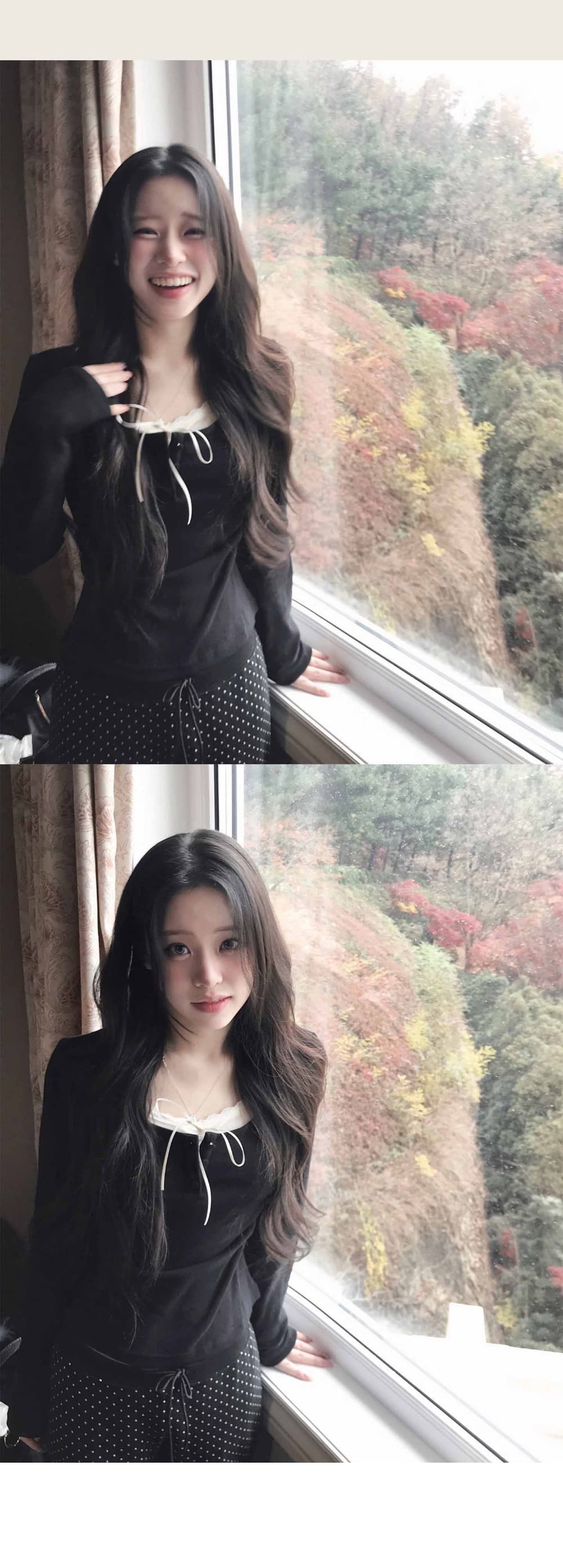 있음 선적 부드러운 바람 페이크 레이어드 슬림해 보이는 다용도 레이스 측면 길이 소매 티셔츠 맨위 상세 이미지 26