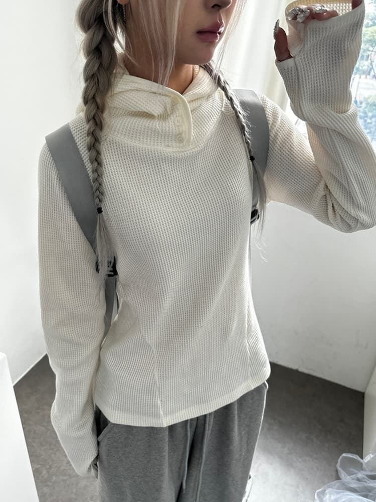있음 선적 레트로 기능 바람 작은 터틀넥 부서 버클 다용도 후아 남편 그리드 후드 루즈핏 후드티 티셔츠 맨위 여성 이미지 3