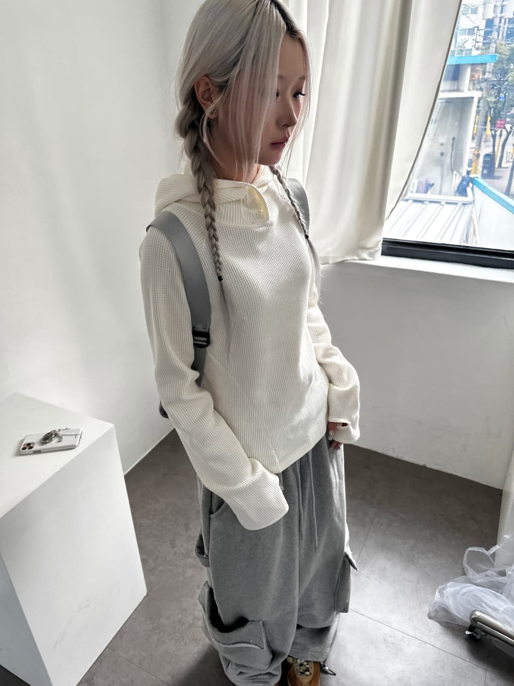 있음 선적 레트로 기능 바람 작은 터틀넥 부서 버클 다용도 후아 남편 그리드 후드 루즈핏 후드티 티셔츠 맨위 여성 상세 이미지 11