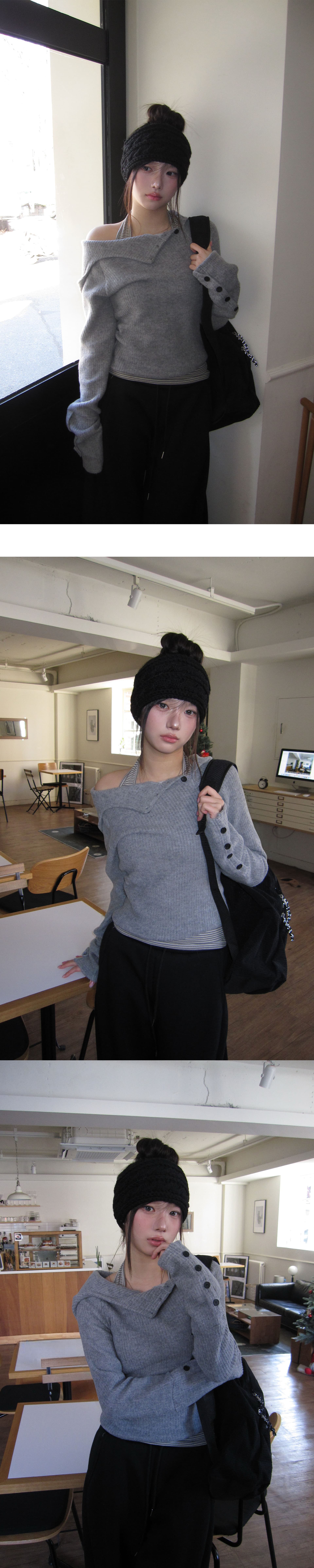 있음 선적 불규칙 비스듬한 버클 캐주얼 다용도 플러시 표면 슬림해 보이는 터틀넥 후드 긴팔 맨위 상세 이미지 1