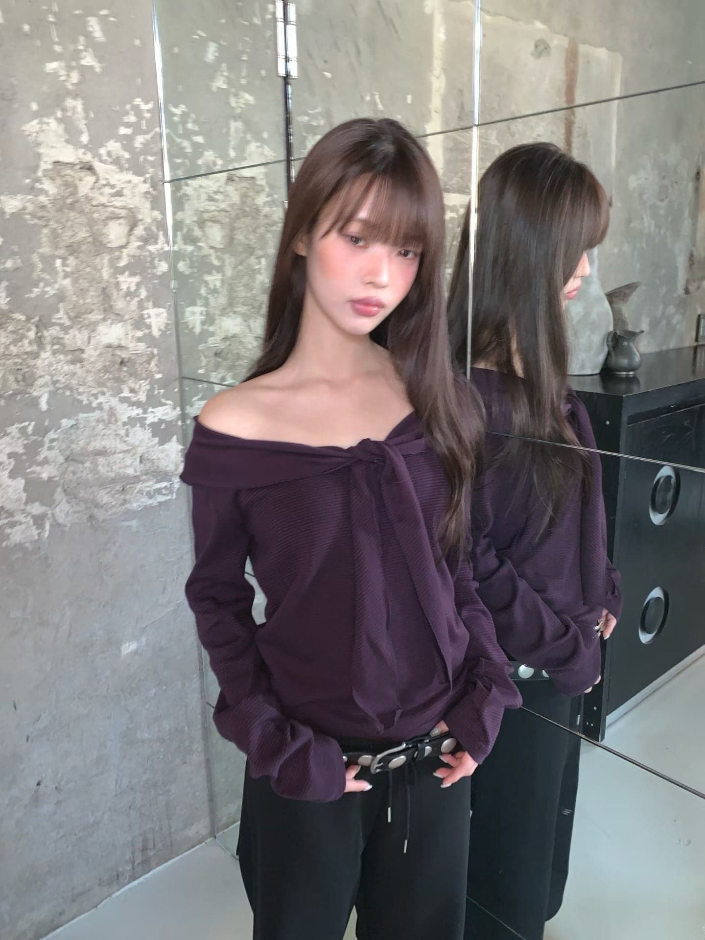 있음 선적 스트라이프 보트넥 오프숄더 긴팔 티셔츠 순수한 욕망 바람 핫걸 달콤한 차가운 캐주얼 다용도 맨위 상세 이미지 5