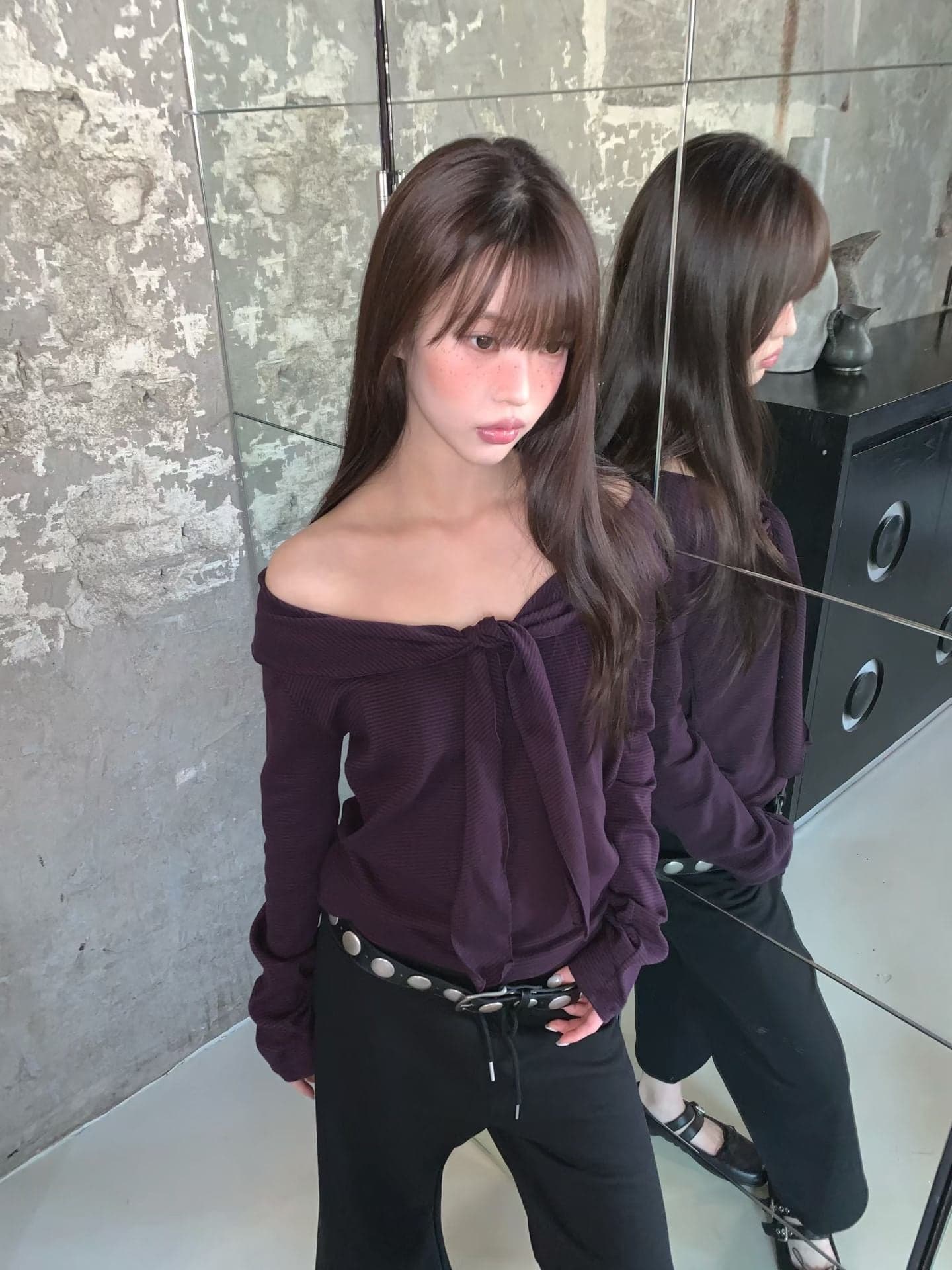 있음 선적 스트라이프 보트넥 오프숄더 긴팔 티셔츠 순수한 욕망 바람 핫걸 달콤한 차가운 캐주얼 다용도 맨위 상세 이미지 6