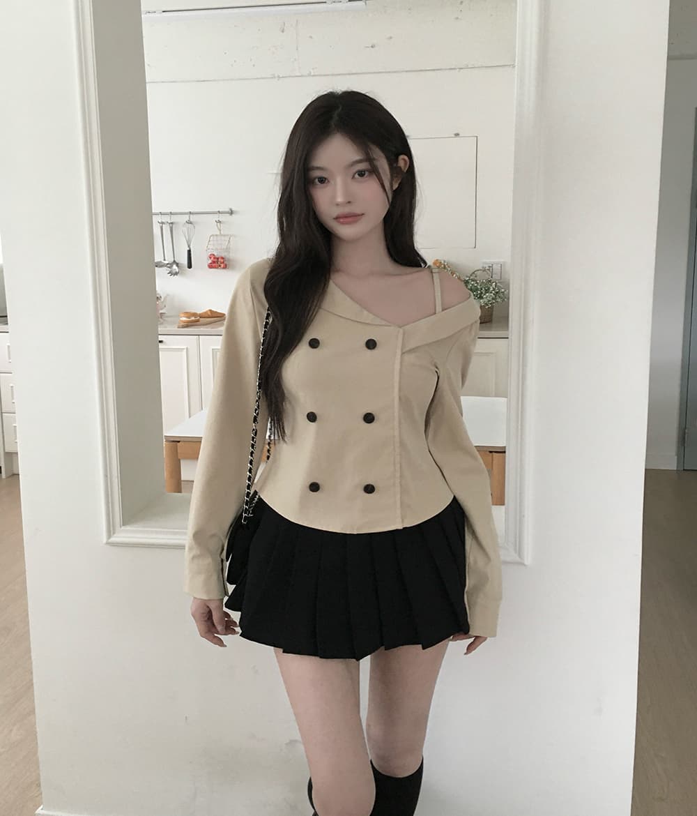 있음 선적 디자인 센스 빛 요리 한 바람 이중 버튼 불규칙 슬림해 보이는 맨위 상세 이미지 7