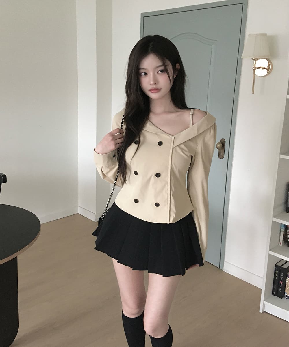 있음 선적 디자인 센스 빛 요리 한 바람 이중 버튼 불규칙 슬림해 보이는 맨위 상세 이미지 9