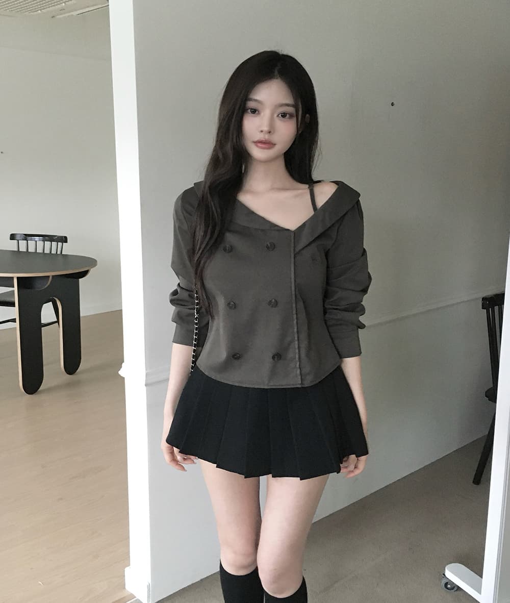 있음 선적 디자인 센스 빛 요리 한 바람 이중 버튼 불규칙 슬림해 보이는 맨위 상세 이미지 15