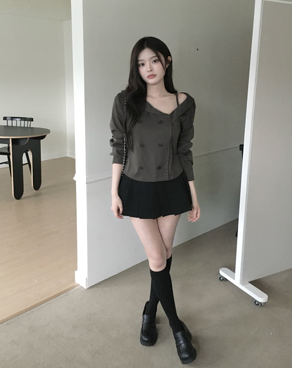 있음 선적 디자인 센스 빛 요리 한 바람 이중 버튼 불규칙 슬림해 보이는 맨위 상세 이미지 16