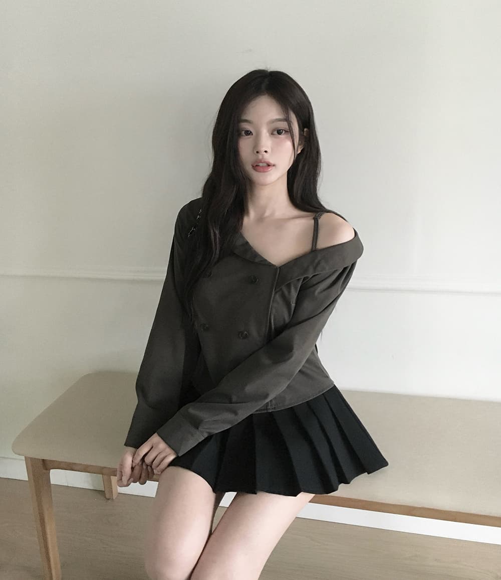 있음 선적 디자인 센스 빛 요리 한 바람 이중 버튼 불규칙 슬림해 보이는 맨위 상세 이미지 18