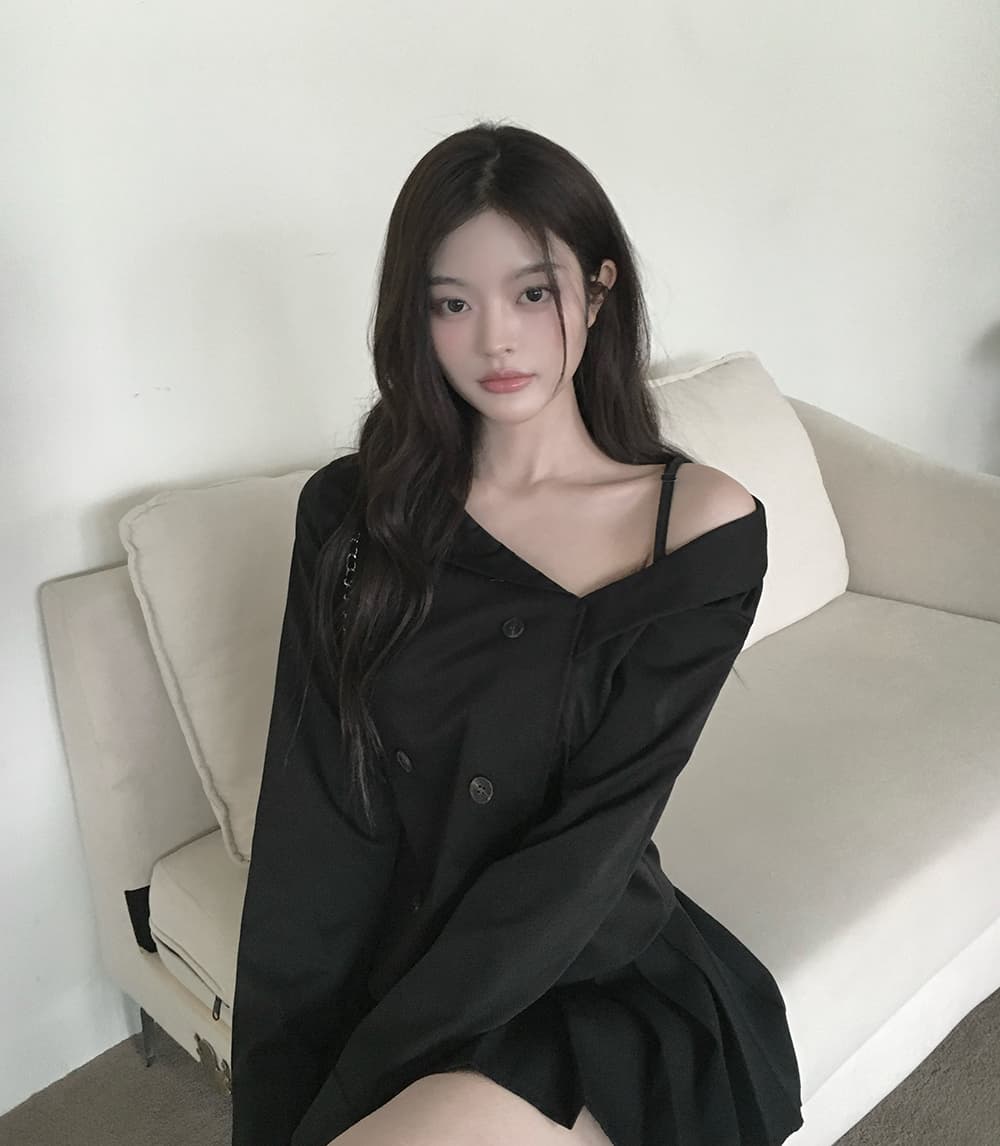 있음 선적 디자인 센스 빛 요리 한 바람 이중 버튼 불규칙 슬림해 보이는 맨위 상세 이미지 20