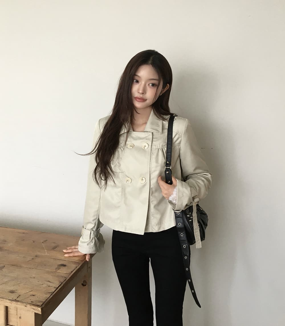 있음 선적 디자인 센스 캐주얼 쇼트 스타일 이중 버튼 폴로 칼라 바람막이 재킷 재킷 상세 이미지 9