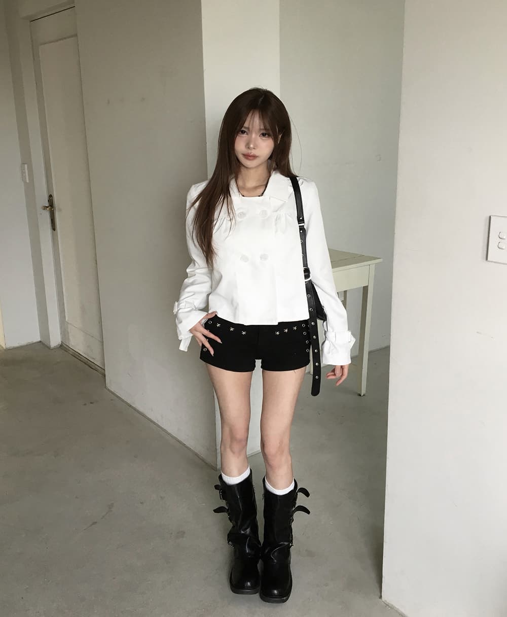 있음 선적 디자인 센스 캐주얼 쇼트 스타일 이중 버튼 폴로 칼라 바람막이 재킷 재킷 상세 이미지 14