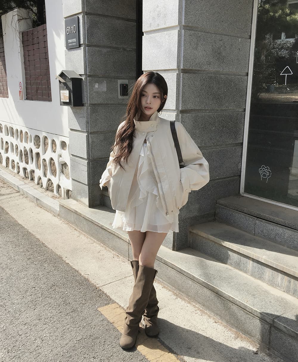 있음 선적 슈퍼 요정 프릴 작은 키 나팔 긴팔 드레스 투피스 세트 상세 이미지 10