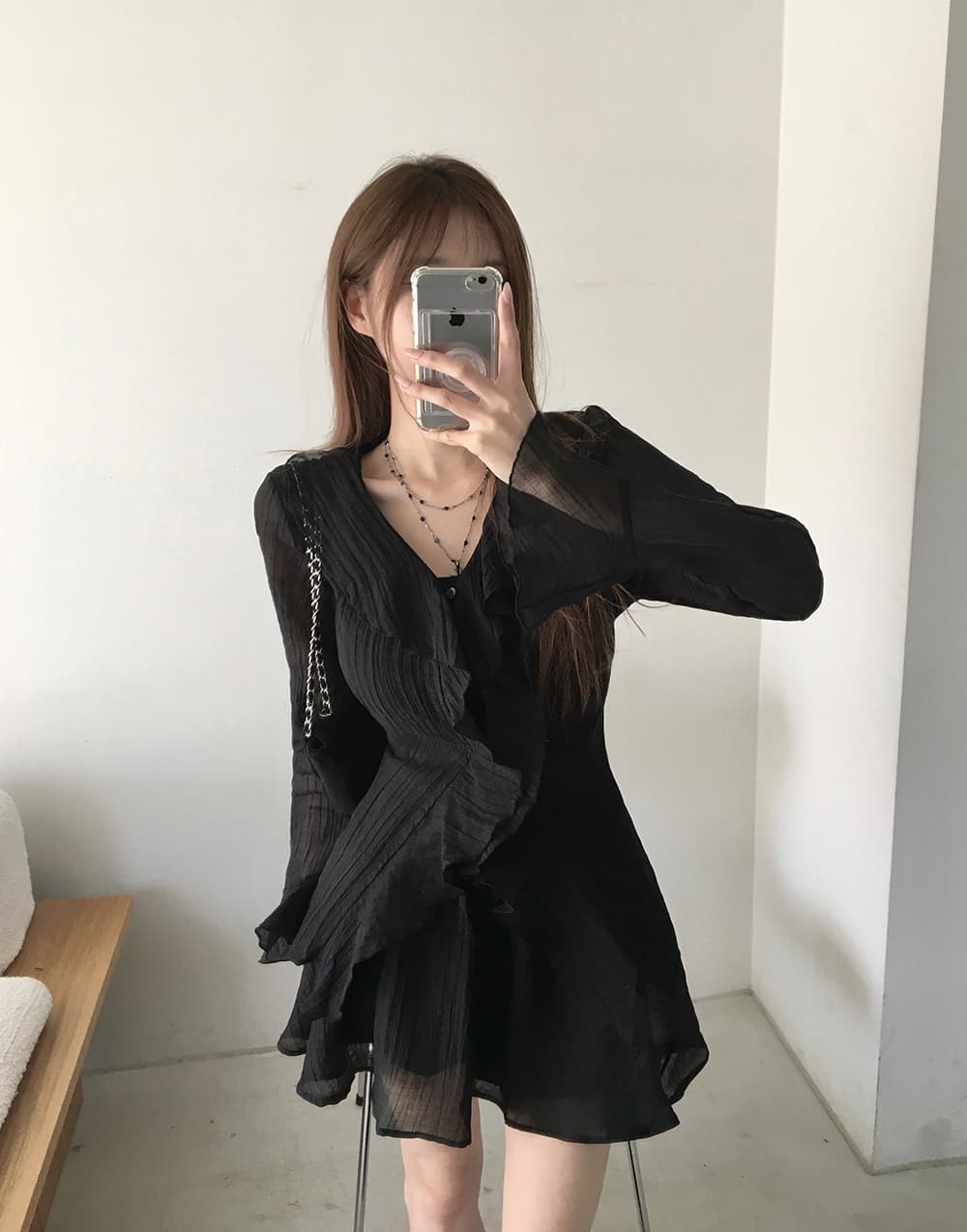 있음 선적 슈퍼 요정 프릴 작은 키 나팔 긴팔 드레스 투피스 세트 상세 이미지 22