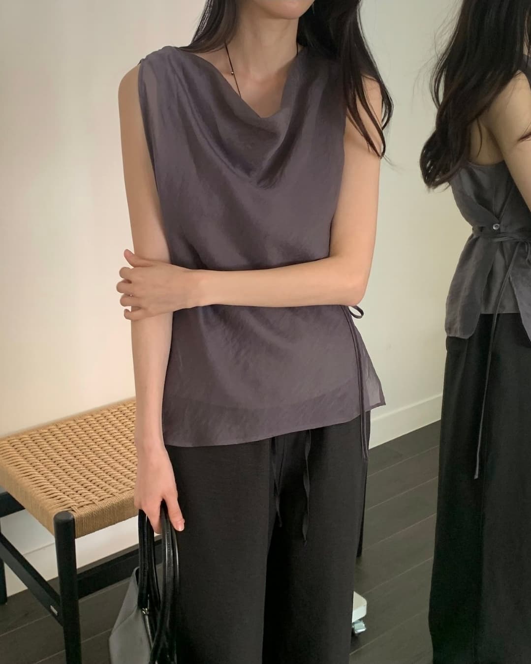 있음 선적 Chic 아름다운 연령 감소 슬림해 보이는 민소매 여성 셔츠 여름 흔들다 칼라 작은 셔츠 맨위 상세 이미지 4