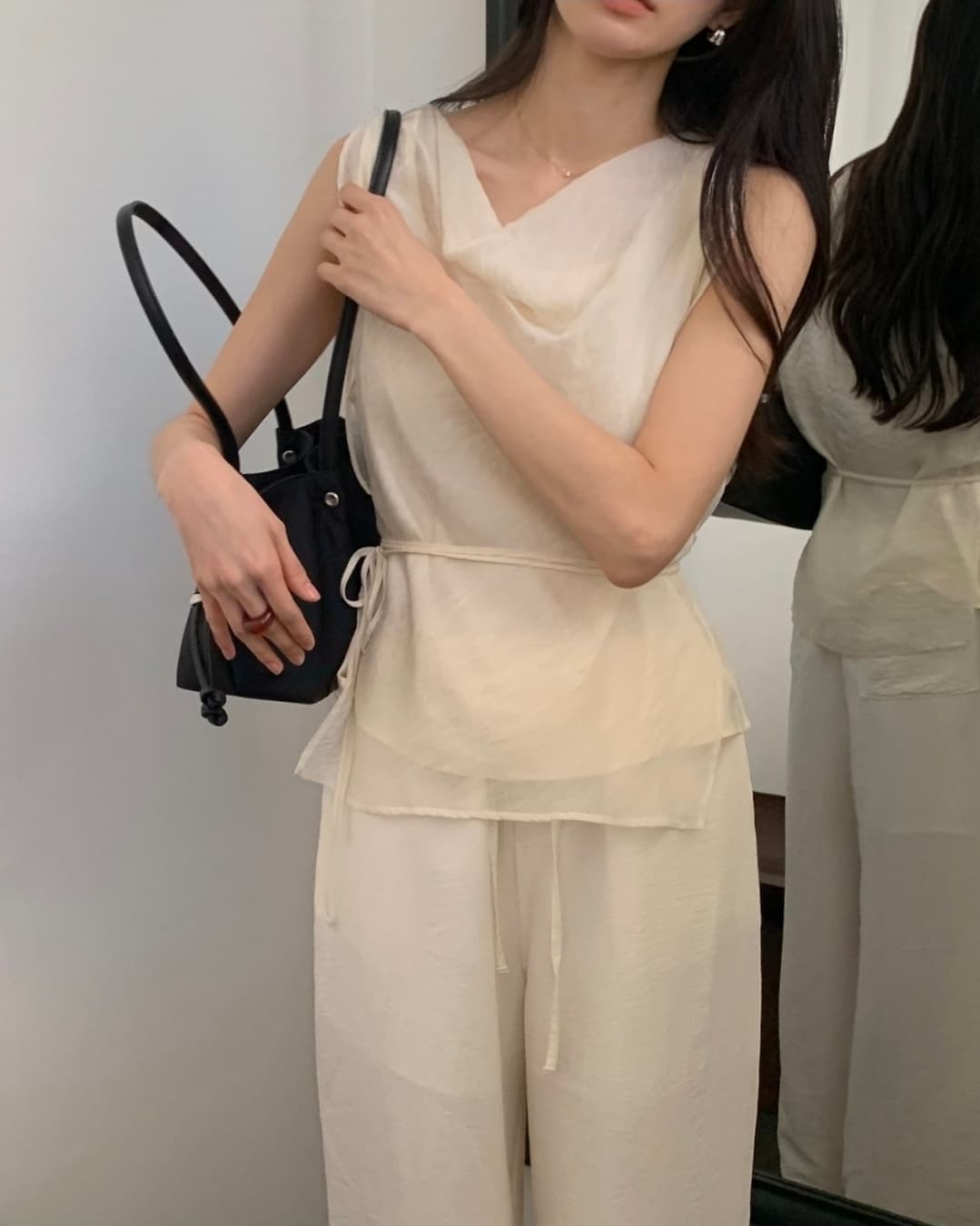 있음 선적 Chic 아름다운 연령 감소 슬림해 보이는 민소매 여성 셔츠 여름 흔들다 칼라 작은 셔츠 맨위 상세 이미지 15
