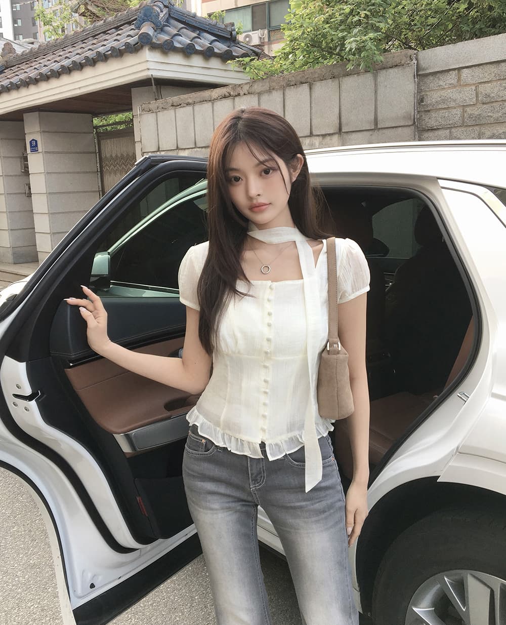 있음 선적 쿠이 지혜 보여주기 같은 단락 눈 허용하다 같은 단락 광장 칼라 스트랩 싱글 줄 버튼 반팔 셔츠 상세 이미지 1