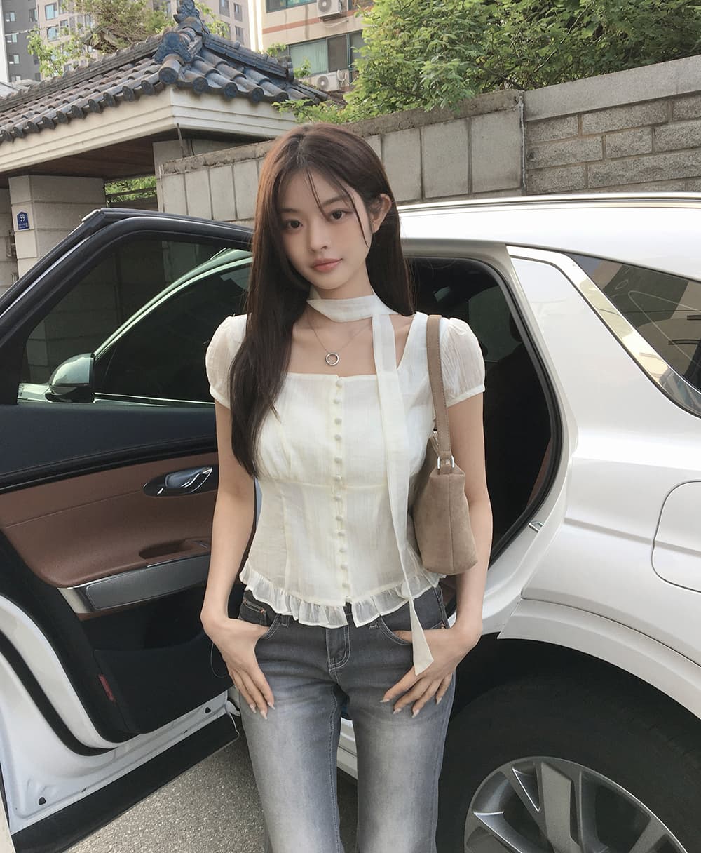 있음 선적 쿠이 지혜 보여주기 같은 단락 눈 허용하다 같은 단락 광장 칼라 스트랩 싱글 줄 버튼 반팔 셔츠 상세 이미지 2