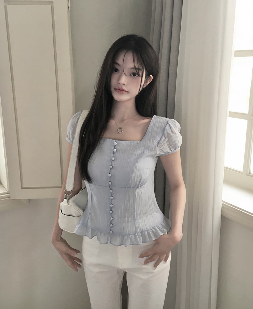 있음 선적 쿠이 지혜 보여주기 같은 단락 눈 허용하다 같은 단락 광장 칼라 스트랩 싱글 줄 버튼 반팔 셔츠 상세 이미지 17