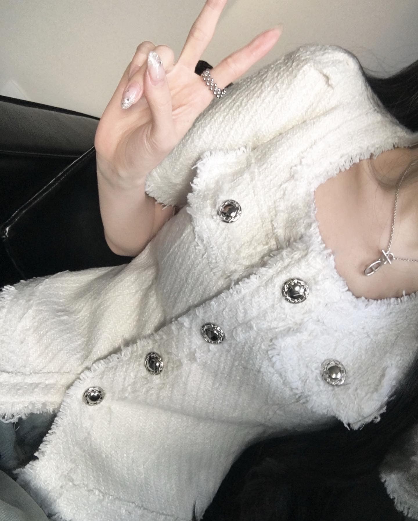 품격 작은 샤넬 스타일 광장 칼라 몸매 가꾸기 슬림해 보이는 줄무늬 레이스 반팔 트위드 짧은 여성 코트 상세 이미지 3