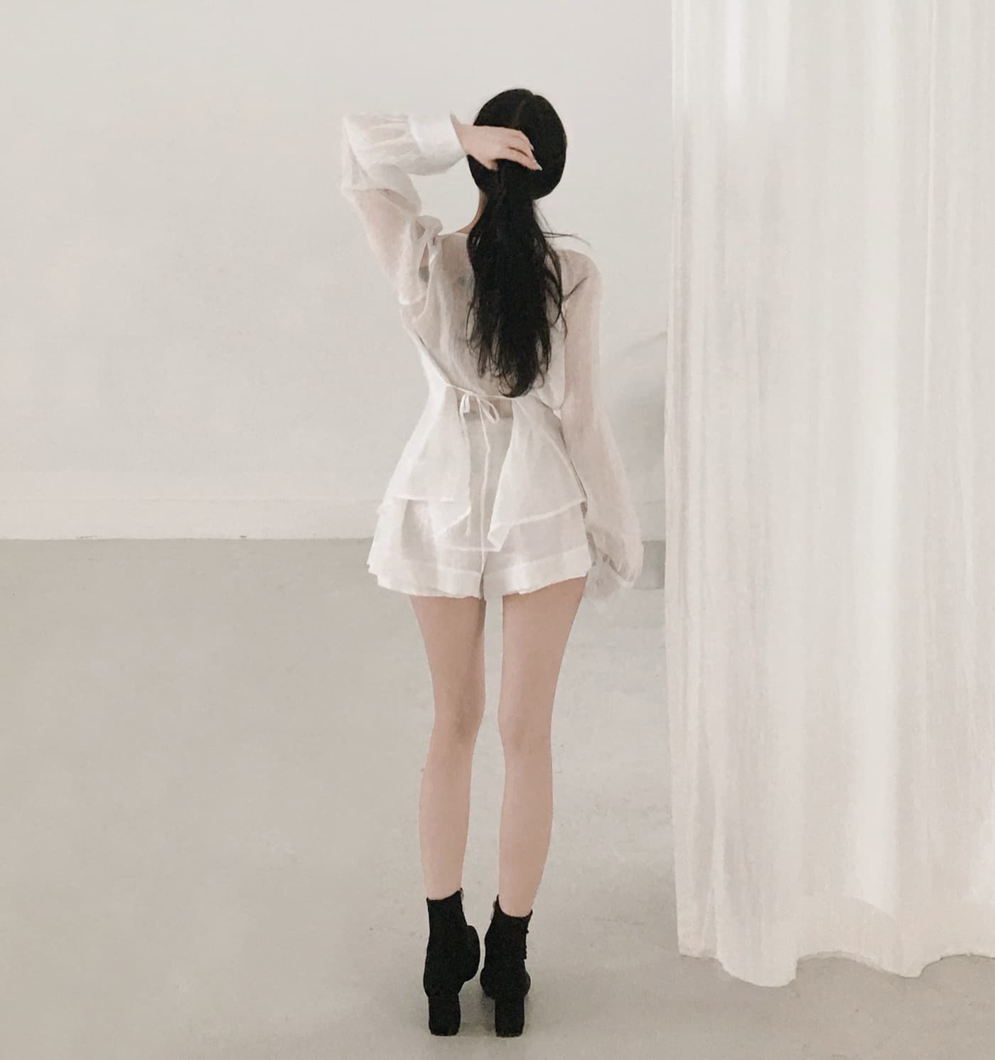 있음 선적 순수한 욕망 바람 고급 센스 작은 키 셔츠 맨위 반신 반바지 두 조각 세트 드레스 상세 이미지 12