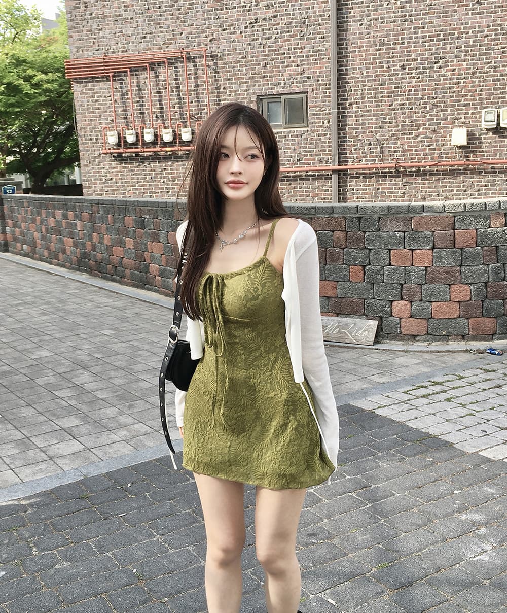레트로 휴가 질감 슬립 여성 드레스 허리 수축 슬림해 보이는 한 마디 미니 스커트 상세 이미지 8