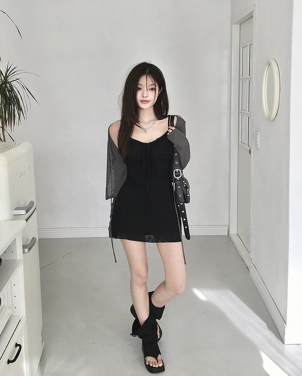 레트로 휴가 질감 슬립 여성 드레스 허리 수축 슬림해 보이는 한 마디 미니 스커트 상세 이미지 22