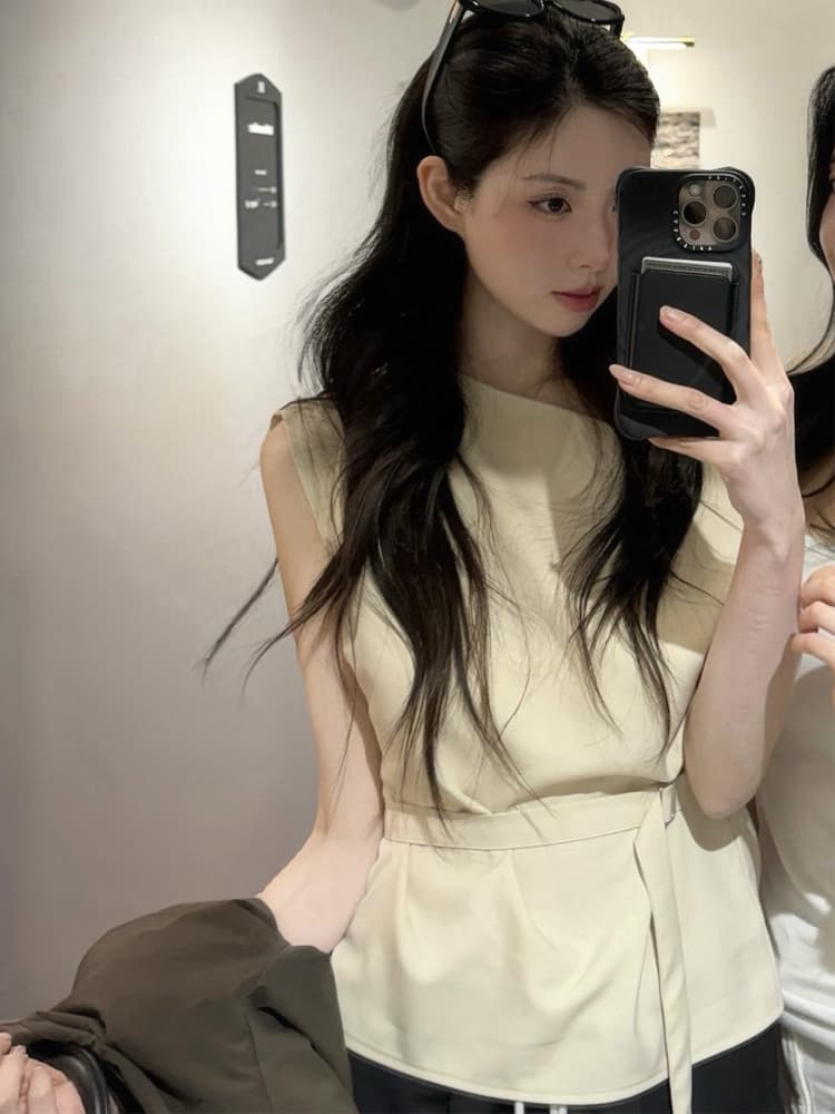 오프숄더 주름 허리 수축 맨위 디자인 센스 다용도 품격 여성 이미지 4