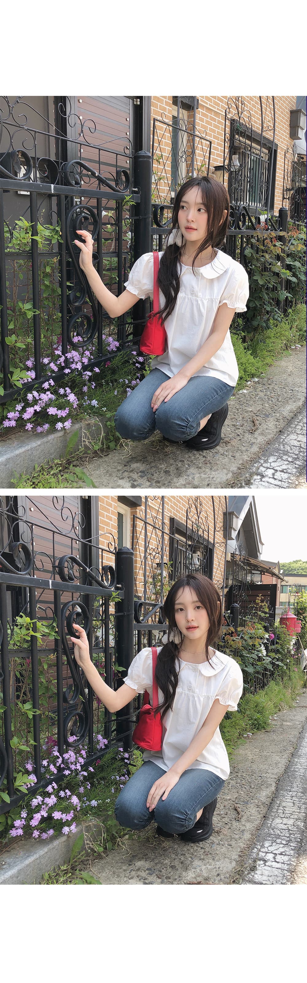 소녀 센스 일본식 연령 감소 베이비 칼라 여성 셔츠 고유 한 슈퍼 잘 생긴 거품 소매 맨위 상세 이미지 15