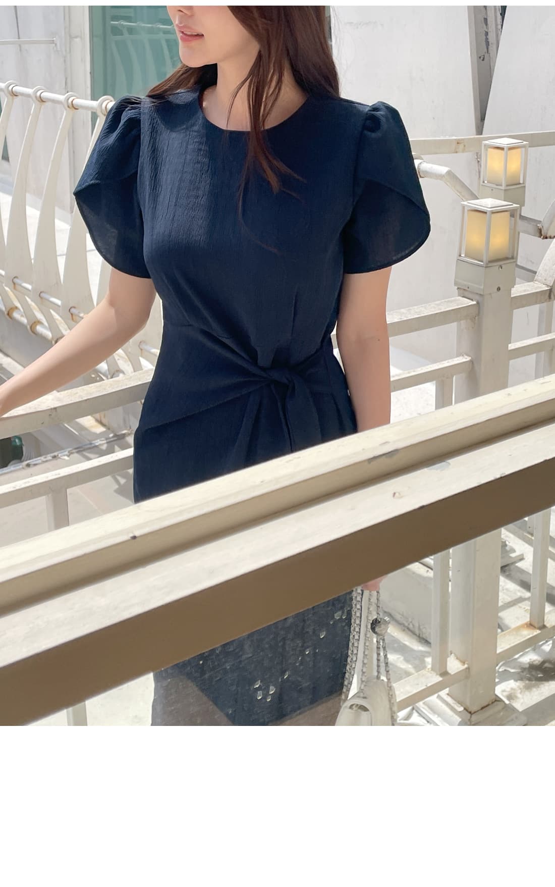 질감 센스 라운드 넥 연꽃 잎 소매 드레스 품격 다용도 출퇴근 레이스업 허리 수축 슬림해 보이는 롱 스커트 상세 이미지 34