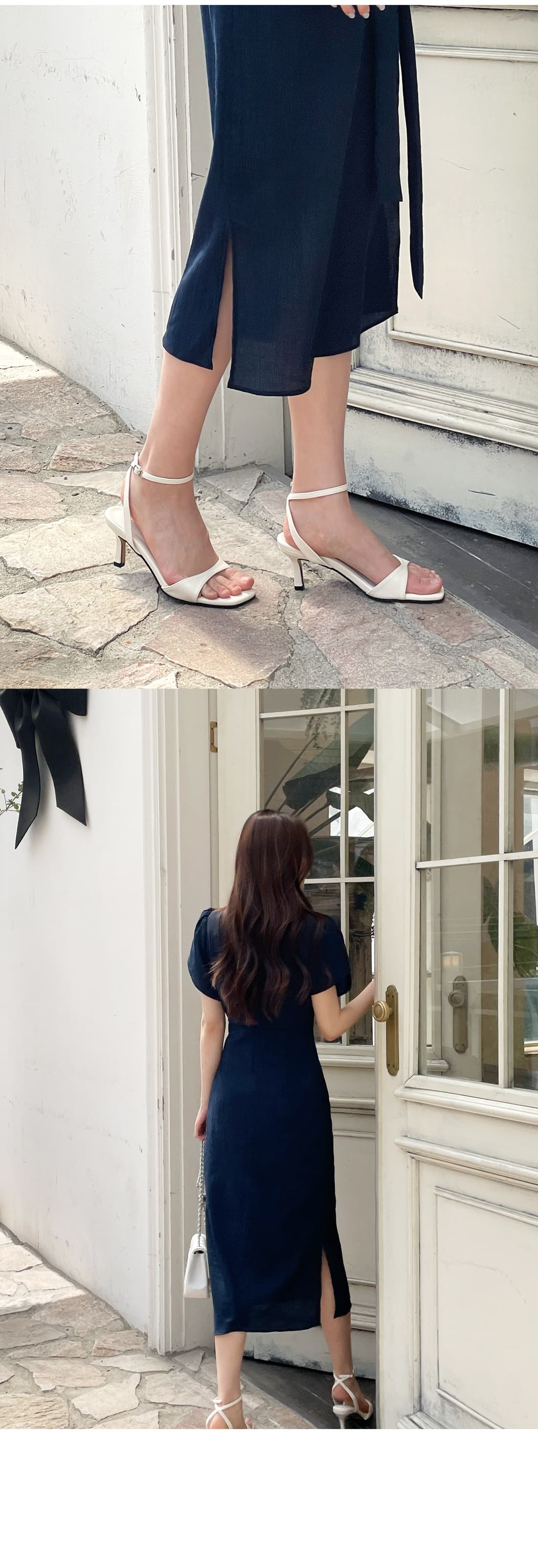 질감 센스 라운드 넥 연꽃 잎 소매 드레스 품격 다용도 출퇴근 레이스업 허리 수축 슬림해 보이는 롱 스커트 상세 이미지 39