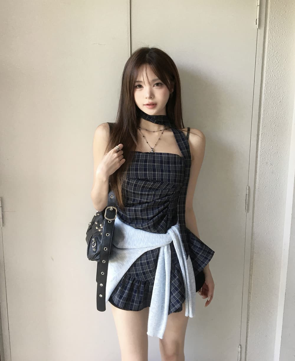 작은 키 달콤한 차가운 레트로 센스 민소매 체크무늬 패치워크 캐미솔 여름 새로운 불규칙 패치워크 맨위 상세 이미지 18