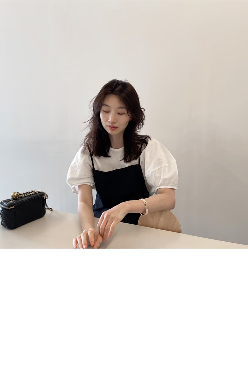면 린넨 작은 대중 거품 소매 베이지 색 반팔 셔츠 맨위 여성 상세 이미지 39