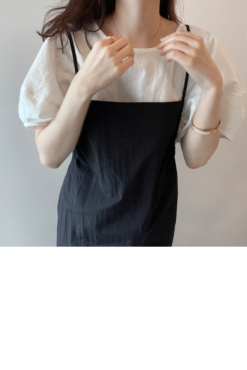 면 린넨 작은 대중 거품 소매 베이지 색 반팔 셔츠 맨위 여성 상세 이미지 60