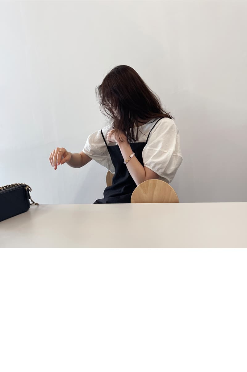 면 린넨 작은 대중 거품 소매 베이지 색 반팔 셔츠 맨위 여성 상세 이미지 61