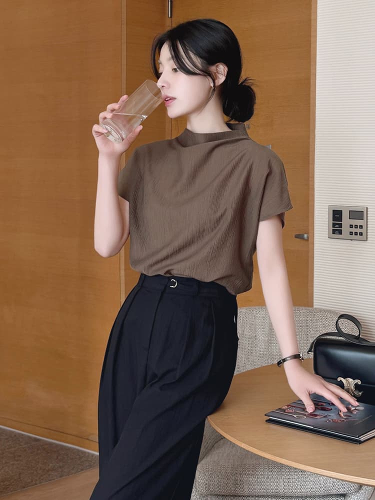 품격 반하이넥 칼라 다용도 실크 여성 셔츠 루즈핏 슬림해 보이는 맨위 여성 이미지 2