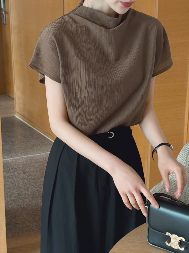 품격 반하이넥 칼라 다용도 실크 여성 셔츠 루즈핏 슬림해 보이는 맨위 여성 이미지 4