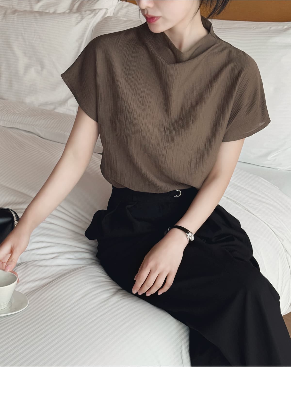 품격 반하이넥 칼라 다용도 실크 여성 셔츠 루즈핏 슬림해 보이는 맨위 여성 상세 이미지 9