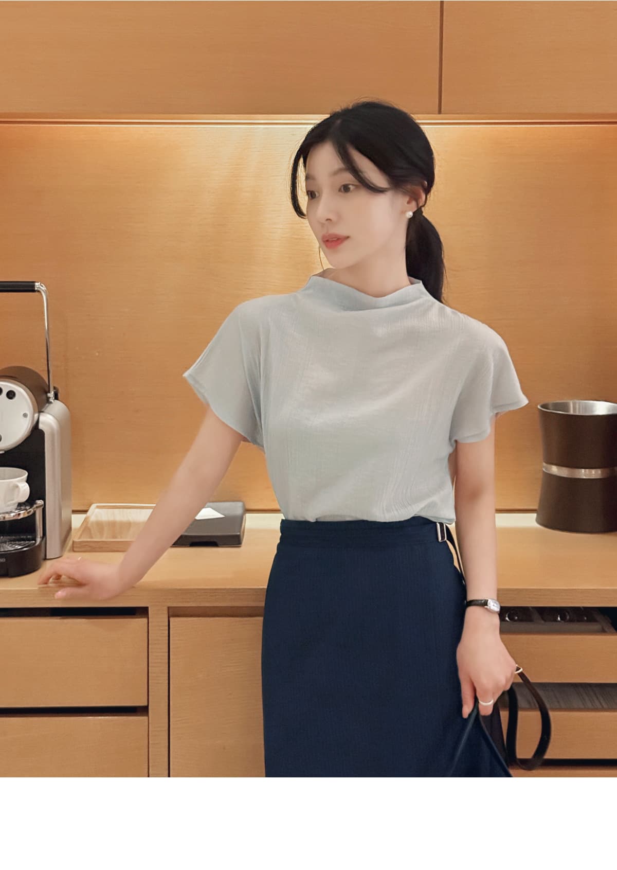품격 반하이넥 칼라 다용도 실크 여성 셔츠 루즈핏 슬림해 보이는 맨위 여성 상세 이미지 16