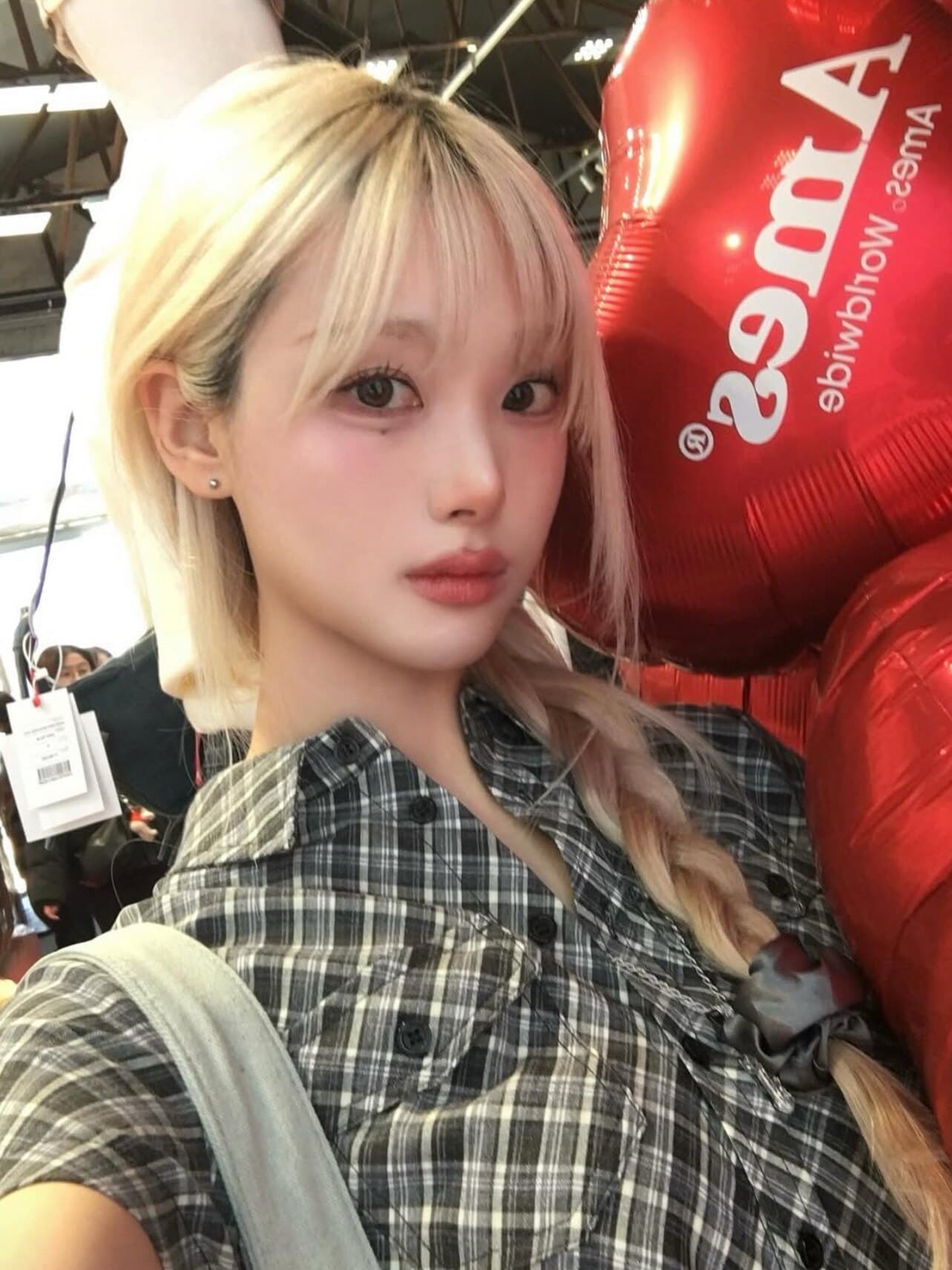 있음 선적 쉬 허용하다 사실 같은 단락 레트로 스트라이프 체크무늬 데님 반팔 티셔츠 셔츠 상세 이미지 9